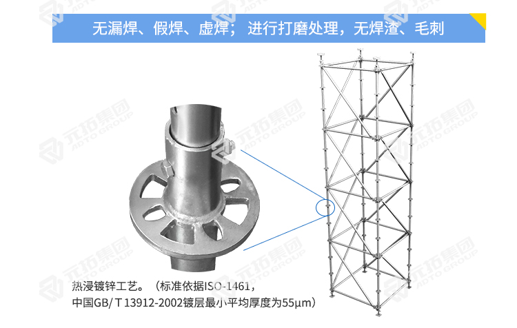 盤扣式支撐系統(tǒng)產(chǎn)品細(xì)節(jié)圖，無焊渣、無假焊、虛焊